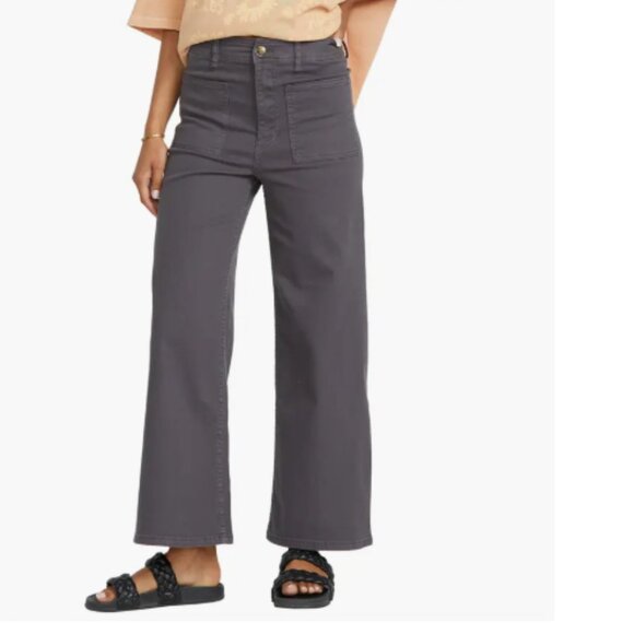 Billabong‎ Free Spirit Stretch Cotton Crop Wide Leg Pants Black Sands Size 30 - Picture 1 of 13